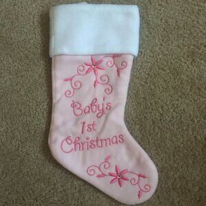 New Baby's First Christmas Pink Embroidered Stocking